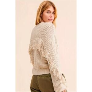 Moon River for Anthropologie Cable Weave Fringe Pullover